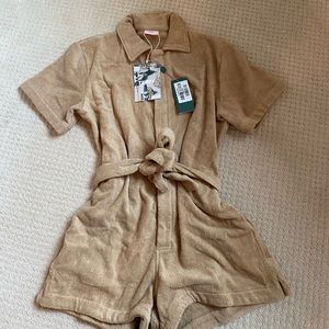 NWT TERRY Belted organic cotton-terry play suit